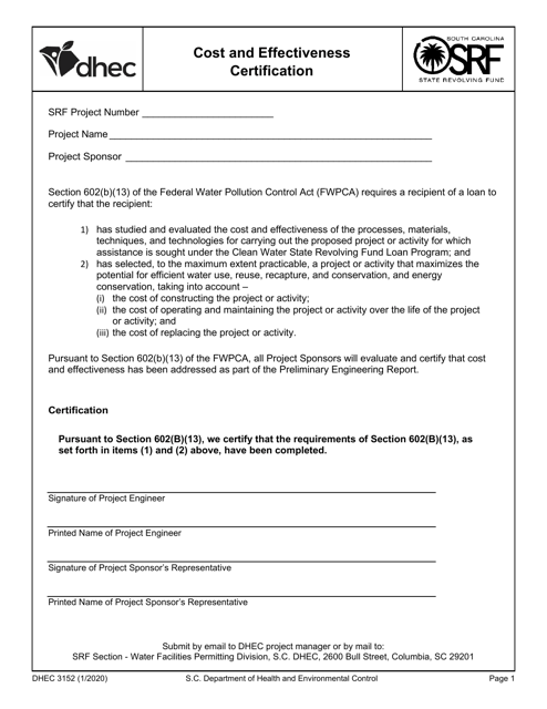 DHEC Form 3152  Printable Pdf