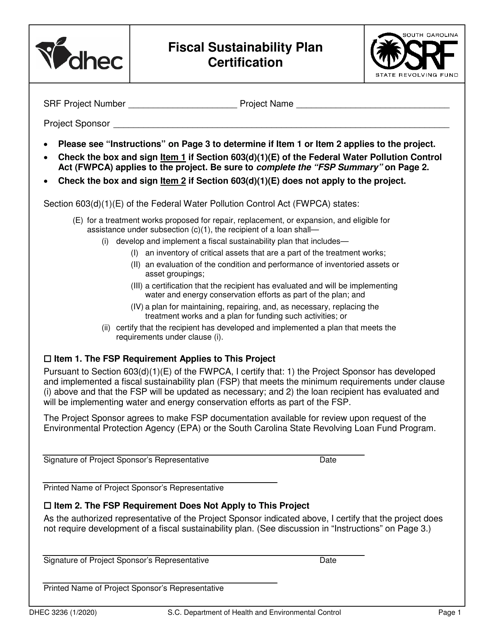 DHEC Form 3236  Printable Pdf