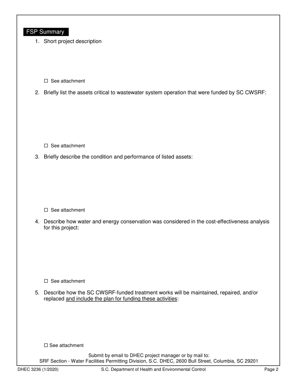 DHEC Form 3236 Fiscal Sustainability Plan Certification - South Carolina, Page 2