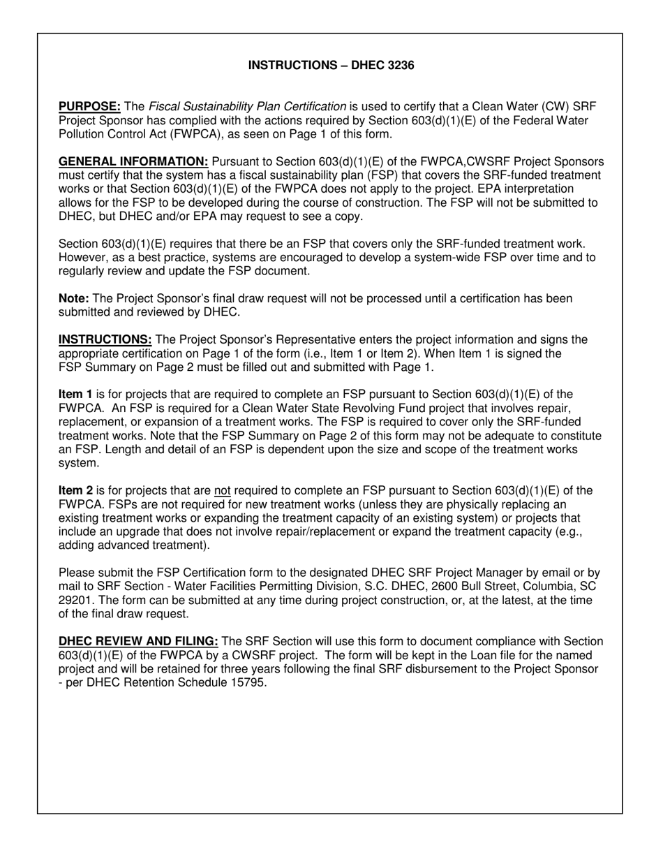DHEC Form 3236 Fiscal Sustainability Plan Certification - South Carolina, Page 3