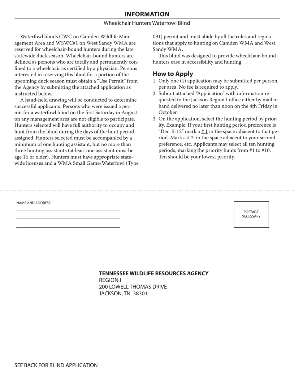 Form WR-1131 Waterfowl Blind Application for Wheelchair Bound Hunters - Camden Wma  West Sandy Wma - Tennessee, Page 2