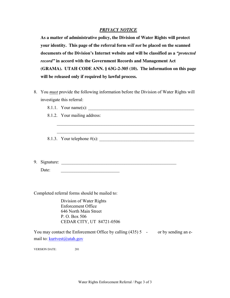 Water Rights Enforcement Referral - Utah, Page 3