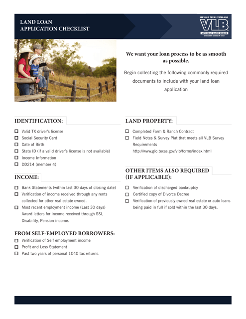 Land Loan Application Checklist - Texas