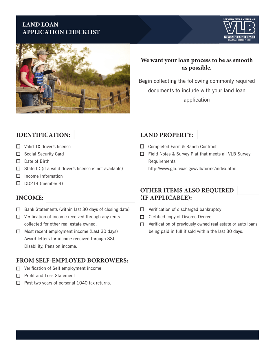 Land Loan Application Checklist - Texas, Page 1