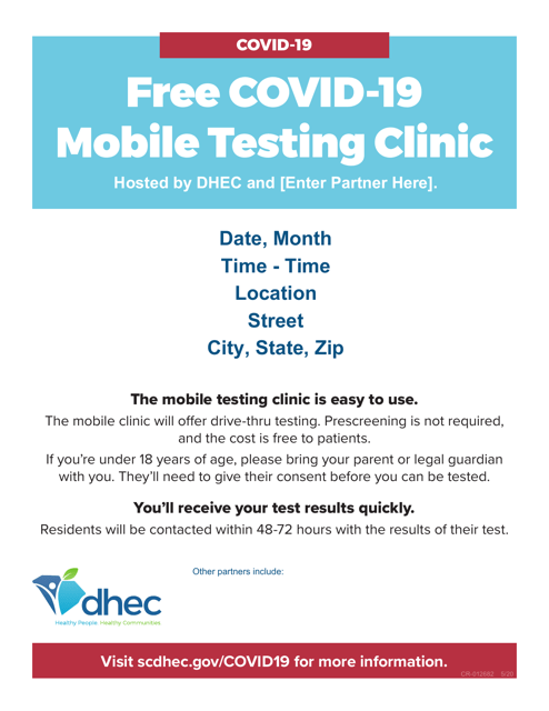 Form CR-012682 Free Covid-19 Mobile Testing Clinic Flyer - South Carolina