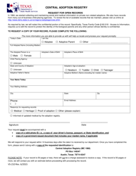 Form VS-210 &quot;Central Adoption Registry Request for Open Records&quot; - Texas