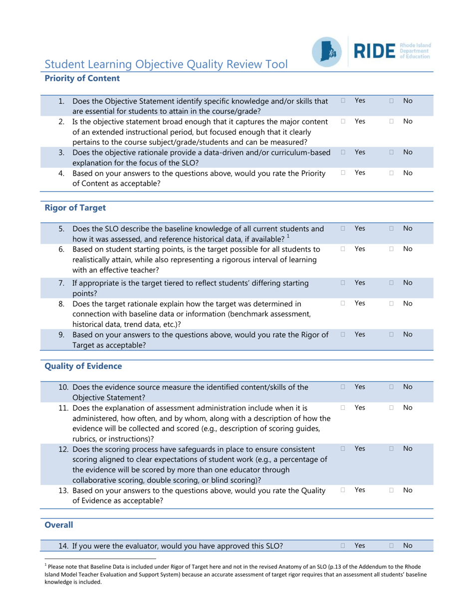 Student Learning Objective Quality Review Tool - Rhode Island, Page 1