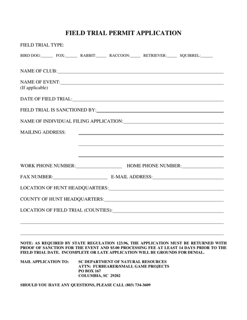Field Trial Permit Application - South Carolina