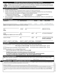 Form 19-12205 (FM-057) &quot;Disability Recreational Hunting and Fishing License Application&quot; - South Carolina