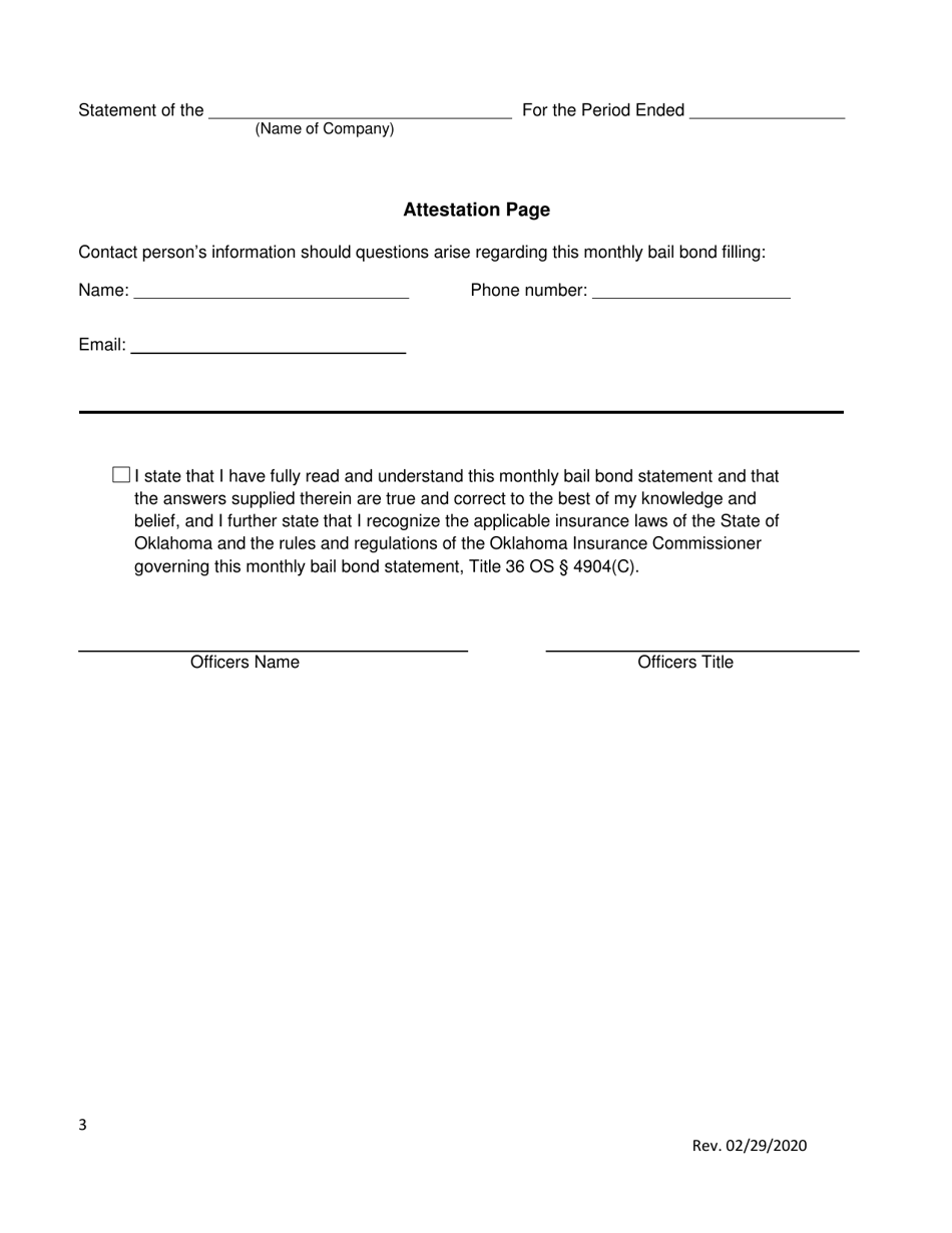 Monthly Bail Bond Statement - Oklahoma, Page 3