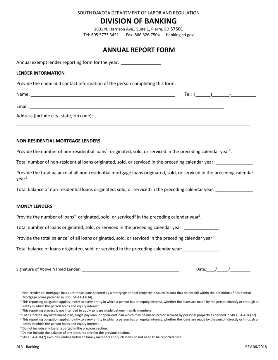South Dakota Exempt Lender Annual Report Form Fill Out, Sign Online
