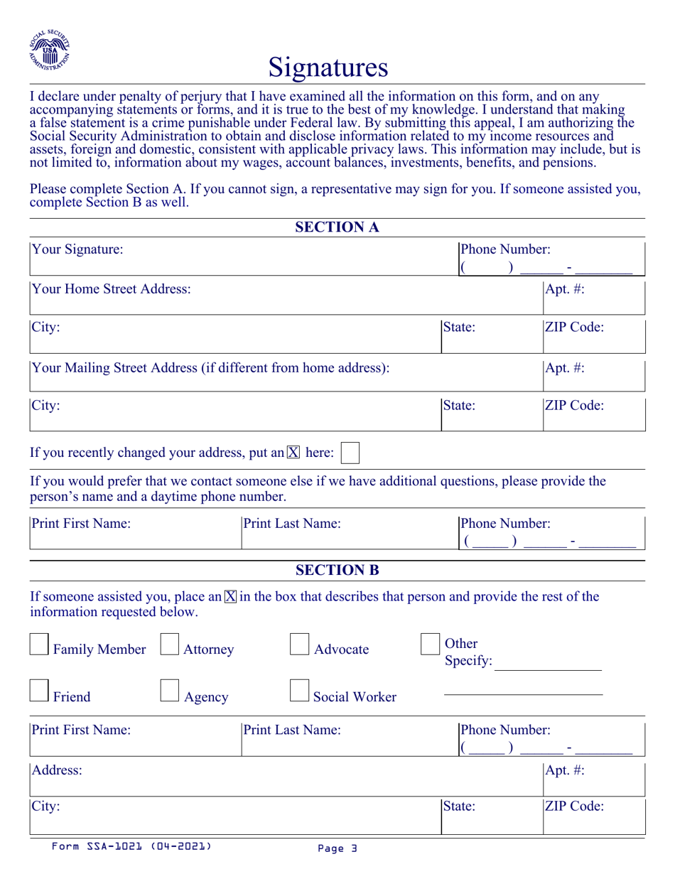 Form SSA-1021 Appeal of Determination for Extra Help With Medicare Prescription Drug Plan Costs, Page 3