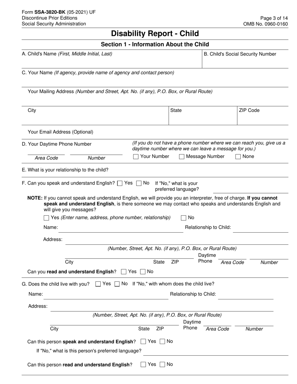 Form SSA-3820-BK Disability Report - Child, Page 3
