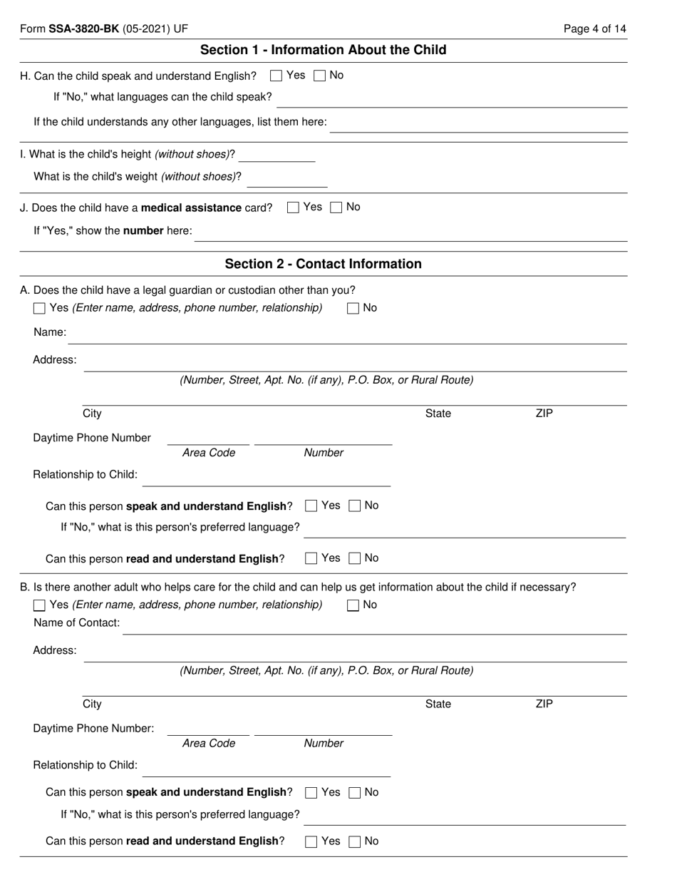 Form SSA-3820-BK Disability Report - Child, Page 4