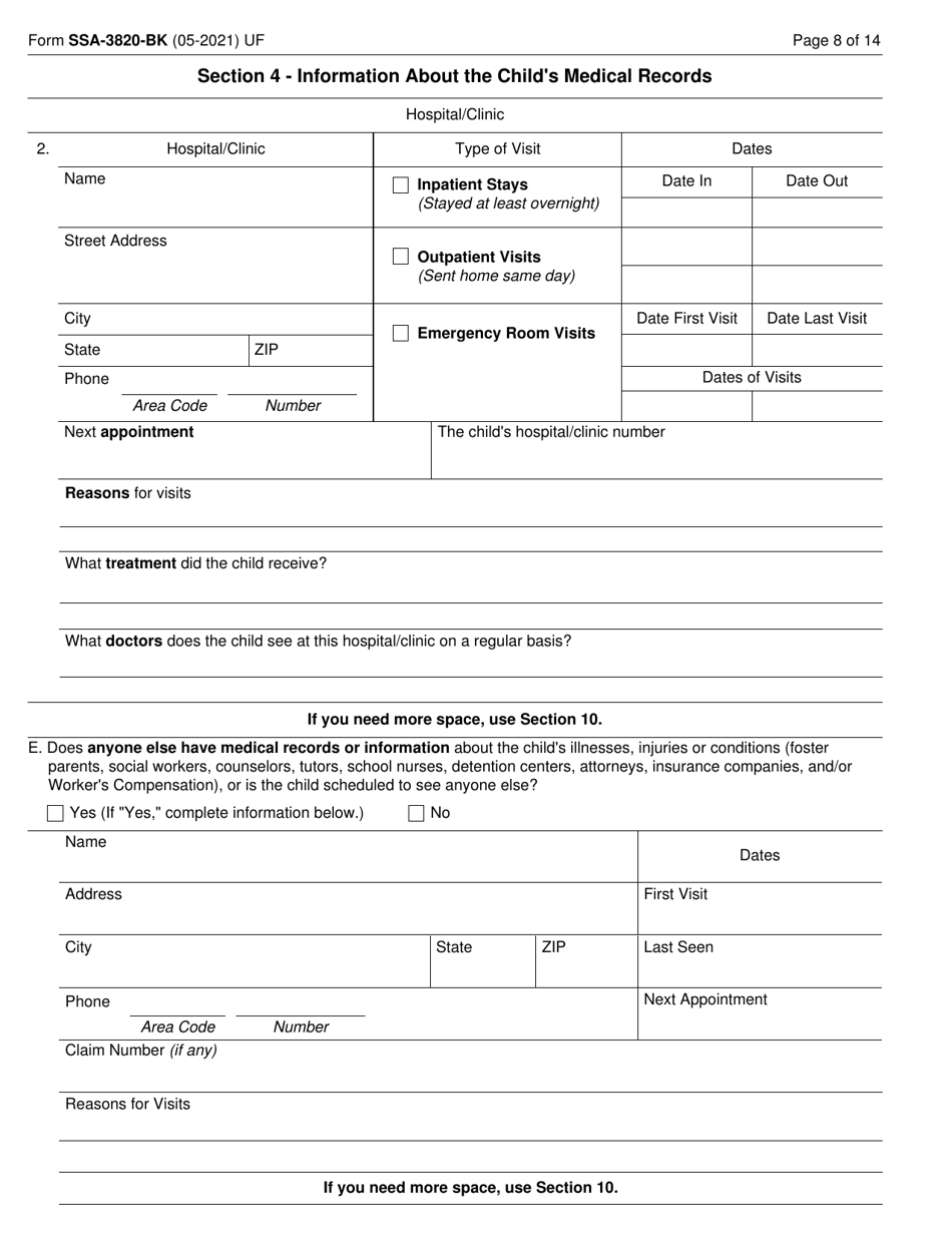 Form SSA-3820-BK Disability Report - Child, Page 8