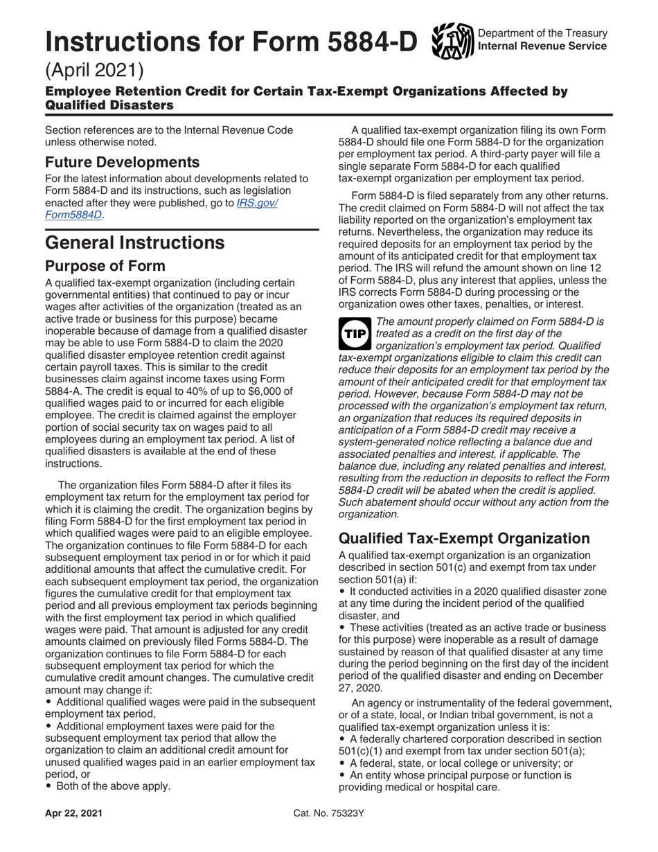 Instructions for IRS Form 5884-D Employee Retention Credit for Certain Tax-Exempt Organizations Affected by Qualified Disasters, Page 1