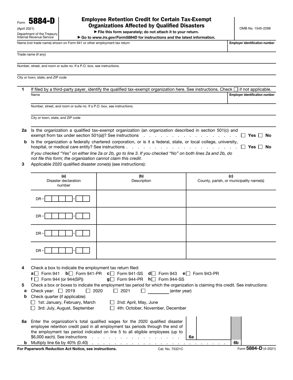 IRS Form 5884-D Employee Retention Credit for Certain Tax-Exempt Organizations Affected by Qualified Disasters, Page 1