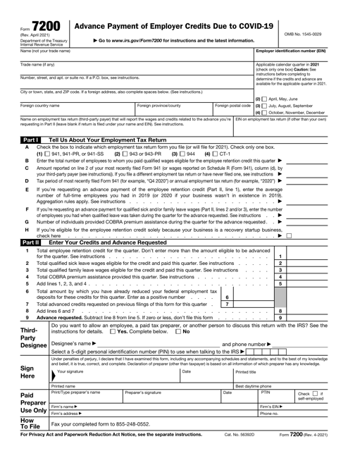 IRS Form 7200 Advance Payment of Employer Credits Due to Covid-19