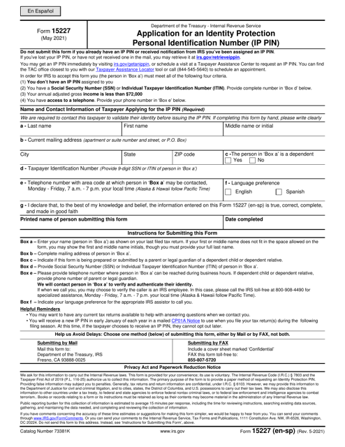 IRS Form 15227  Printable Pdf