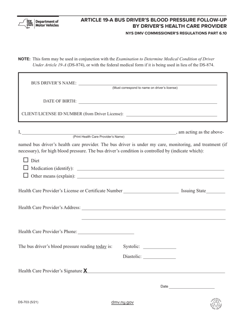form ds 703 download fillable pdf or fill online article 19 a bus driver s blood pressure follow up by driver s health care provider new york templateroller