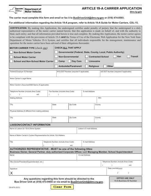 Form DS-879 Article 19-a Carrier Application - New York
