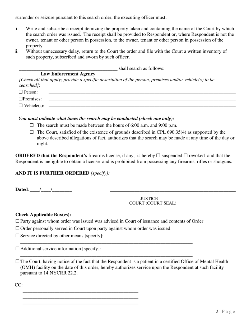 Form SC-3 Firearms Search and Seizure Order - New York, Page 2