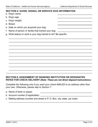 Form ADSA1 Application for Benefits - Assistance Dog Special Allowance (Adsa) Program - California, Page 3