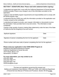 Form ADSA1 Application for Benefits - Assistance Dog Special Allowance (Adsa) Program - California, Page 4