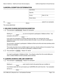 Document preview: Form CW2186B Calworks Exemption Determination - California