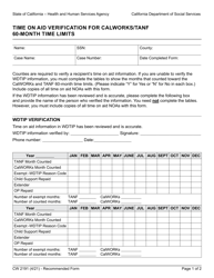 Document preview: Form CW2191 Time on Aid Verification for Calworks/TANF 60-month Time Limits - California