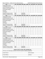 Form CW2191 Time on Aid Verification for Calworks/TANF 60-month Time Limits - California, Page 2