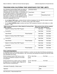 Document preview: Form CW2192 Tracking Non-california TANF Assistance for Time Limits - California