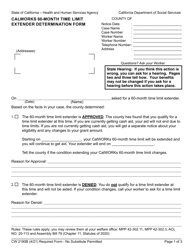 Document preview: Form CW2190B Calworks 60-month Time Limit Extender Determination Form - California