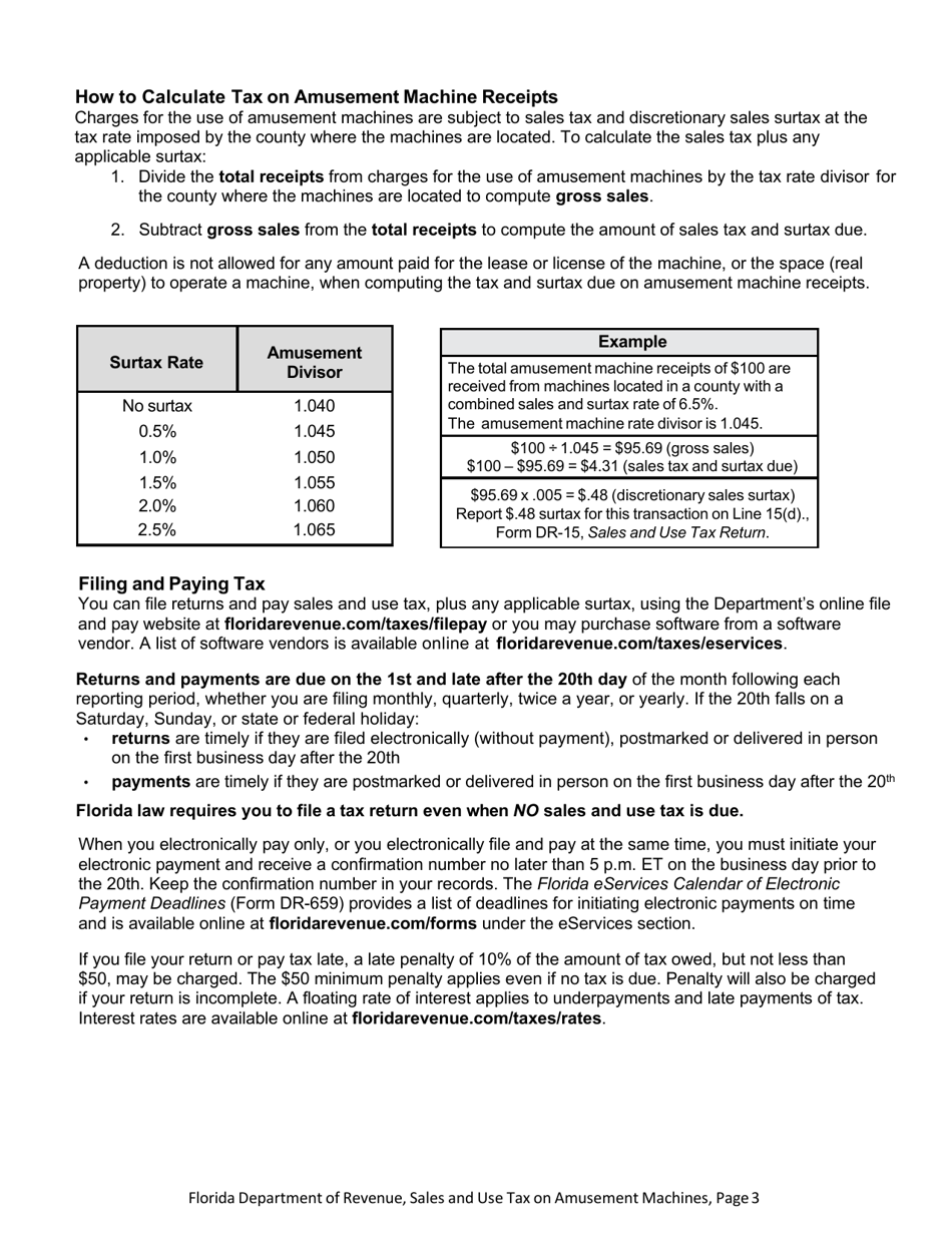 Form GT-800020 Sales and Use Tax on Amusement Machines - Florida, Page 3