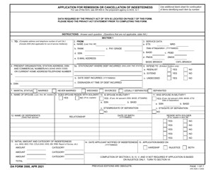 DA Form 3508 &quot;Application for Remission or Cancellation of Indebtedness&quot;