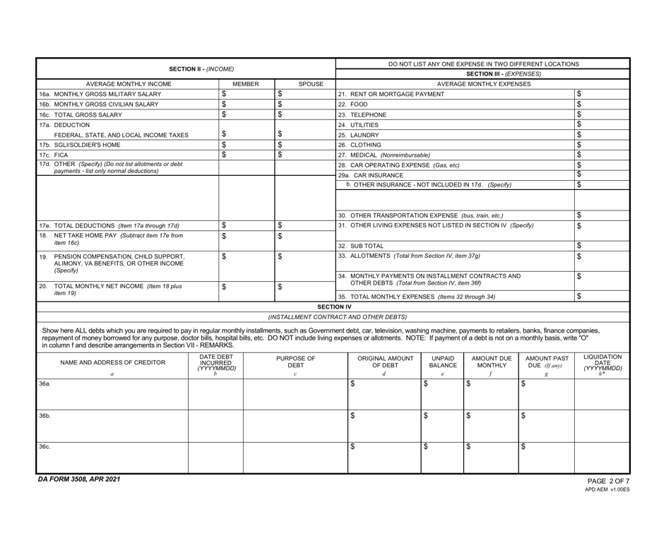 DA Form 3508 Download Fillable PDF or Fill Online Application for ...