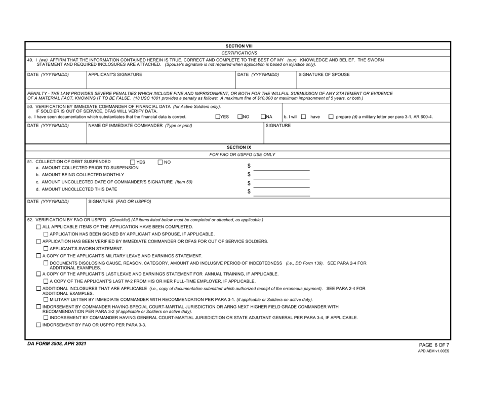 Da Form 3508 Download Fillable Pdf Or Fill Online Application For Remission Or Cancellation Of 8517