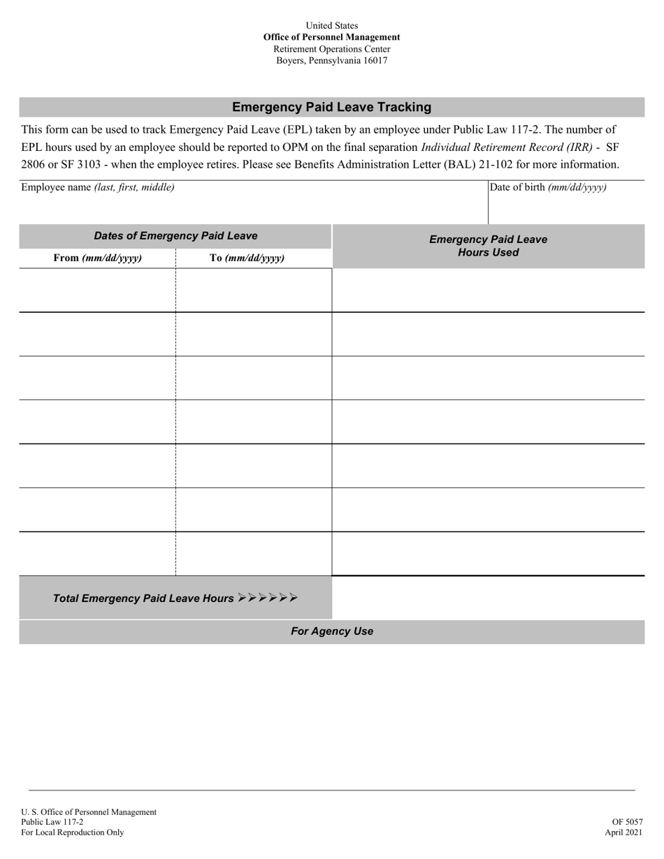 Optional Form 5057 Emergency Paid Leave Tracking, Page 1