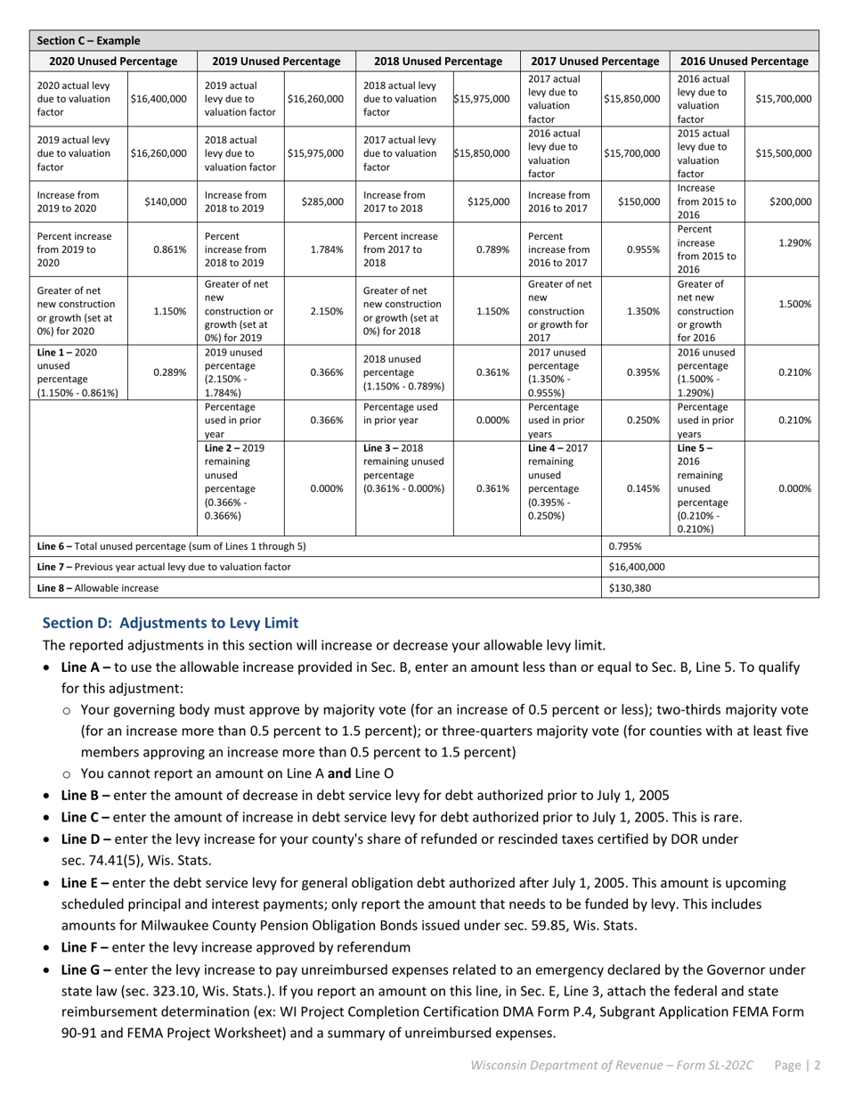 Instructions for Form SL-202C County Levy Limit Worksheet - Wisconsin, Page 2