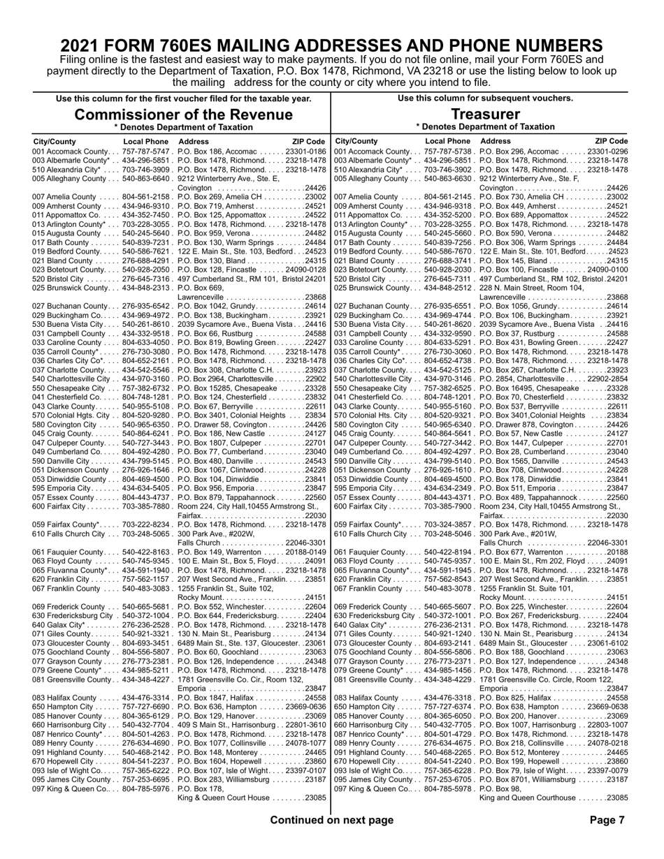 Form 760ES Virginia Estimated Income Tax Payment Vouchers for Individuals - Virginia, Page 7