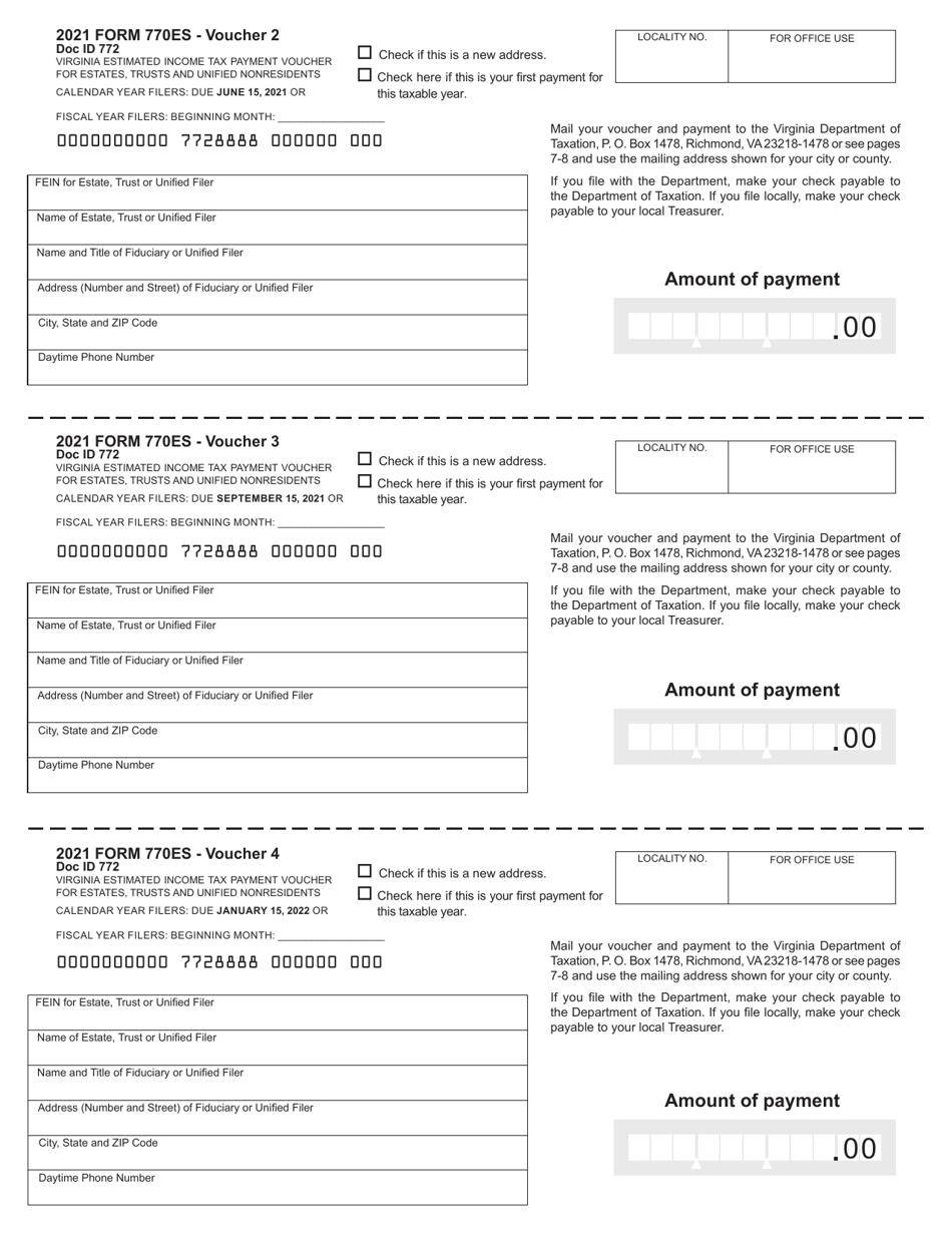 Form 770ES Virginia Estimated Payment Vouchers for Estates, Trusts and Unified Nonresidents - Virginia, Page 5