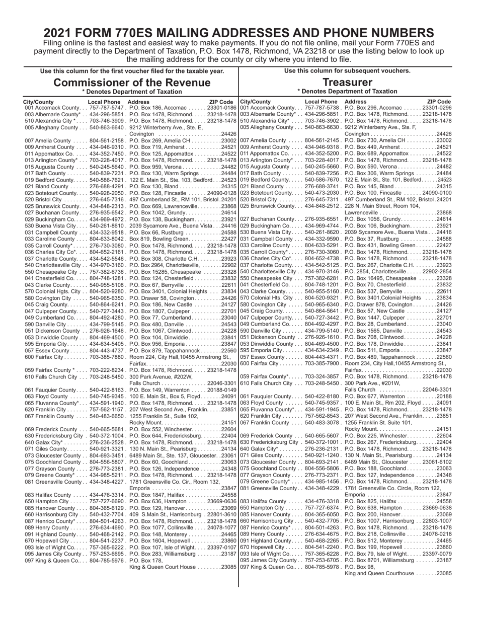 Form 770ES Virginia Estimated Payment Vouchers for Estates, Trusts and Unified Nonresidents - Virginia, Page 7