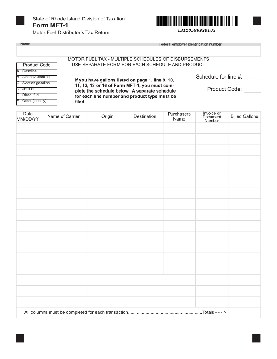 Form MFT-1 Motor Fuel Distributor Tax Report - Rhode Island, Page 3