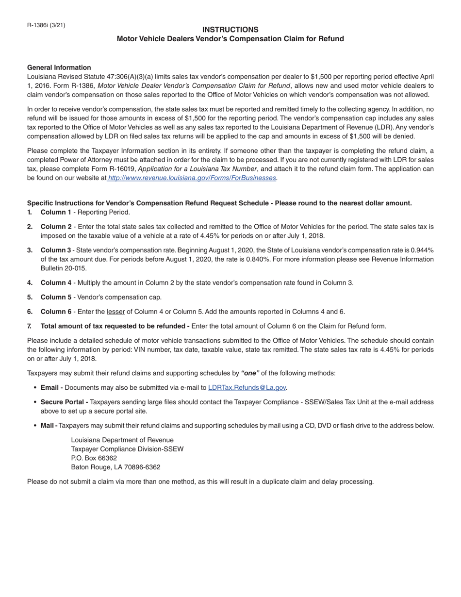Form R-1386 Motor Vehicle Dealers Vendors Compensation Claim for Refund - Louisiana, Page 3