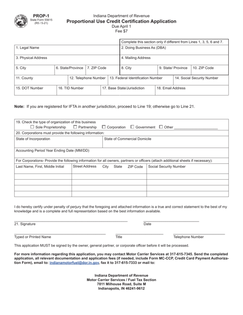 Form PROP-1 (State Form 55615)  Printable Pdf