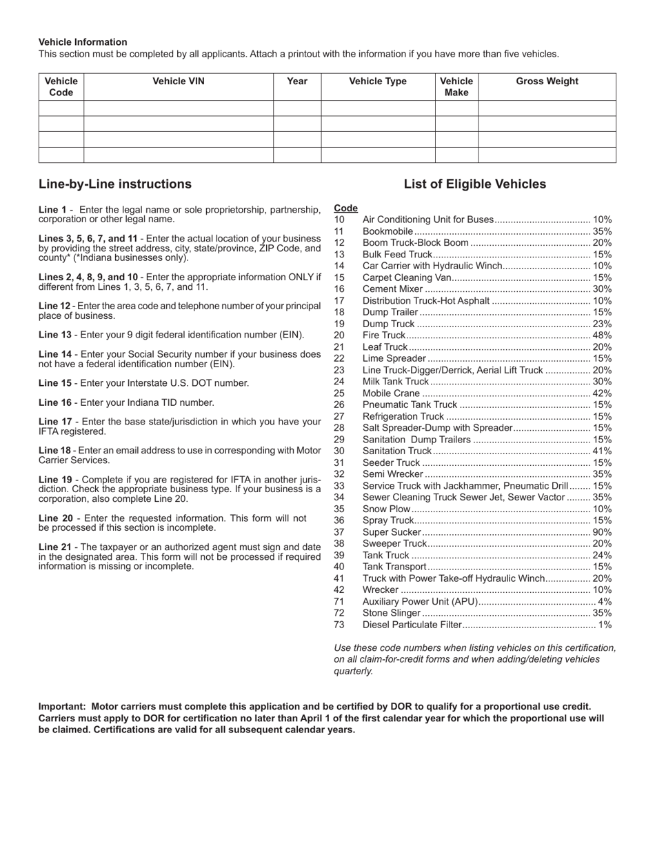 Form PROP-1 (State Form 55615) Proportional Use Credit Certification Application - Indiana, Page 2