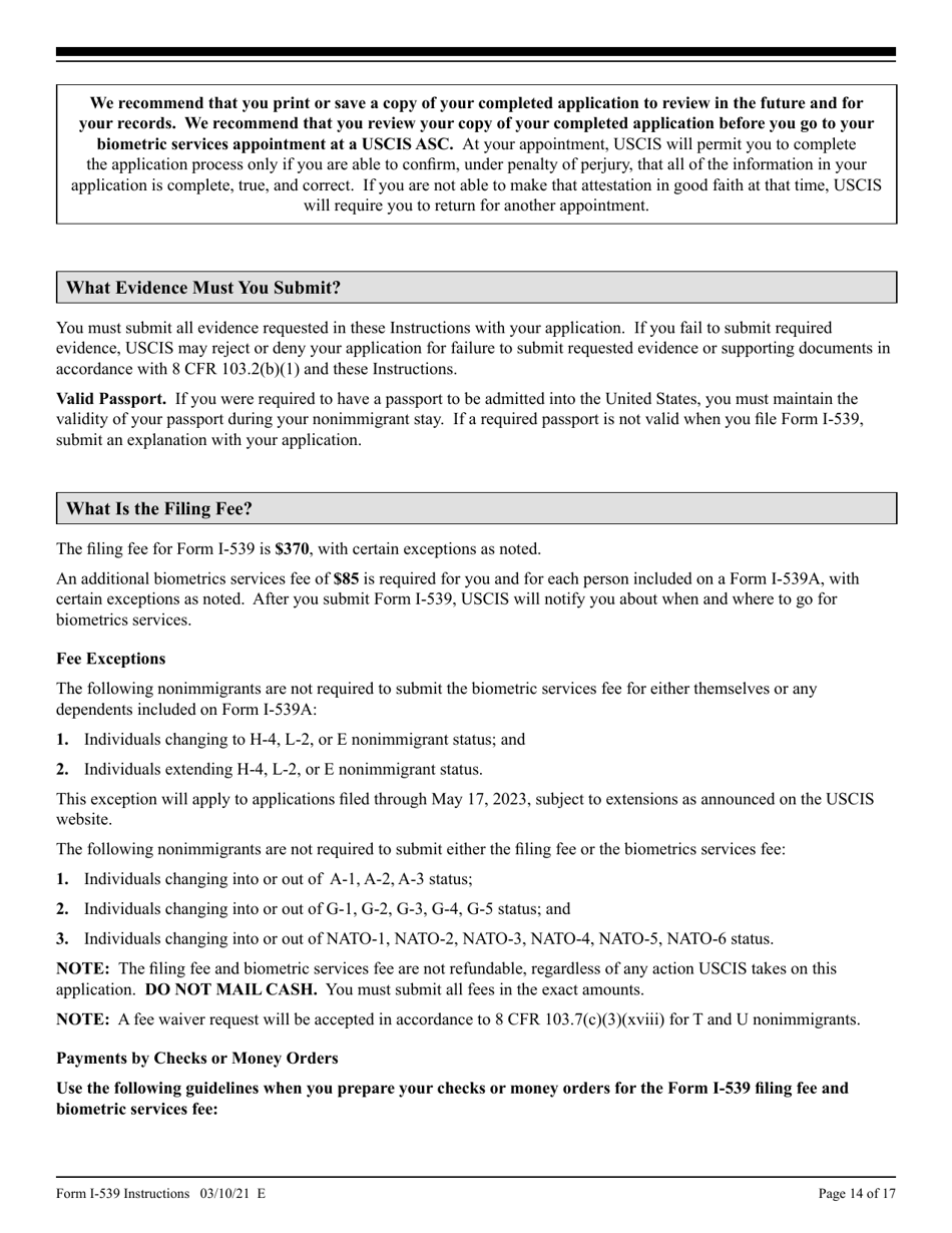 Instructions for USCIS Form I-539 Application to Extend / Change Nonimmigrant Status, Page 14