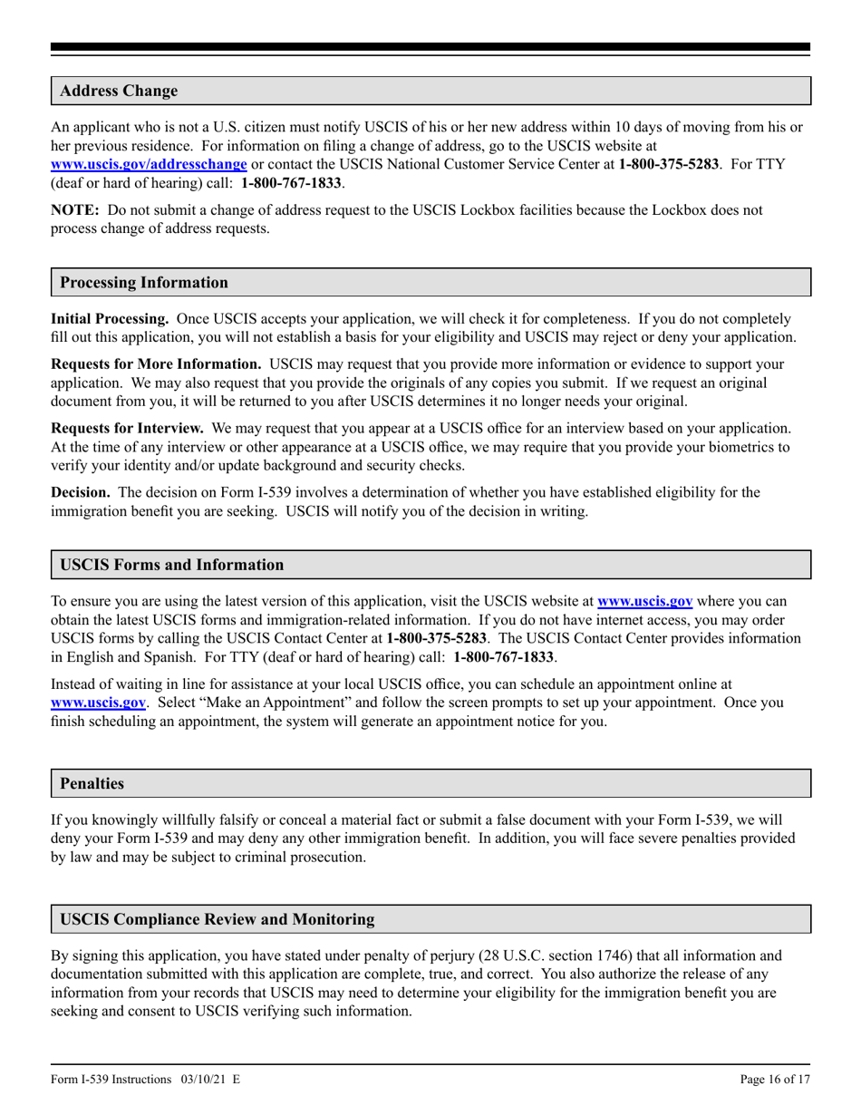 Instructions for USCIS Form I-539 Application to Extend / Change Nonimmigrant Status, Page 16