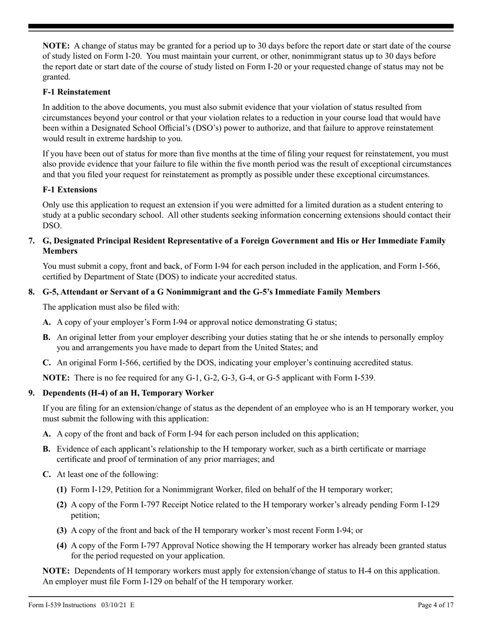 Instructions for USCIS Form I-539 Application to Extend / Change Nonimmigrant Status, Page 4