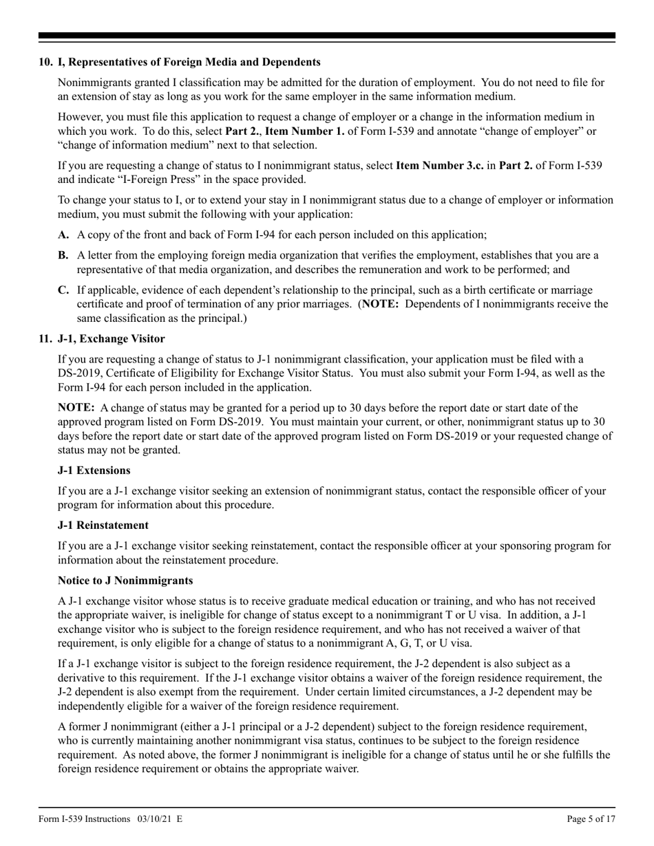 Instructions for USCIS Form I-539 Application to Extend / Change Nonimmigrant Status, Page 5